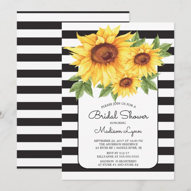 Modern Stripe Sunflower Bridal Shower Invitation (Front/Back)