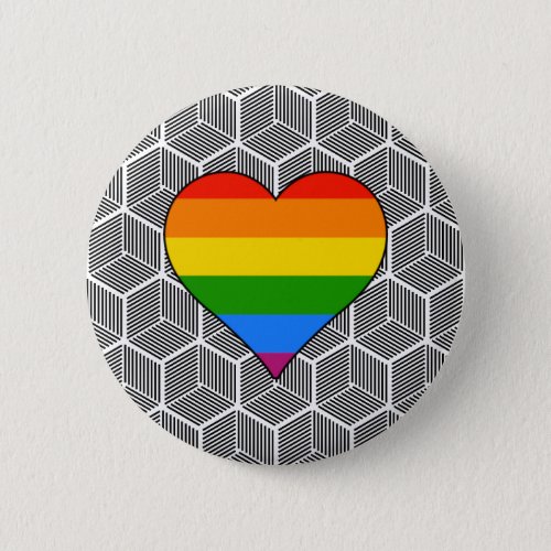 Modern Stripe with Rainbow Heart Custom Size Button