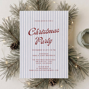 Modern Striped Blue and Red Christmas Party Invitation