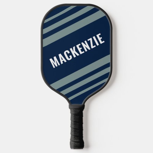 Modern Striped Blue Gray Personalized Pickleball Paddle