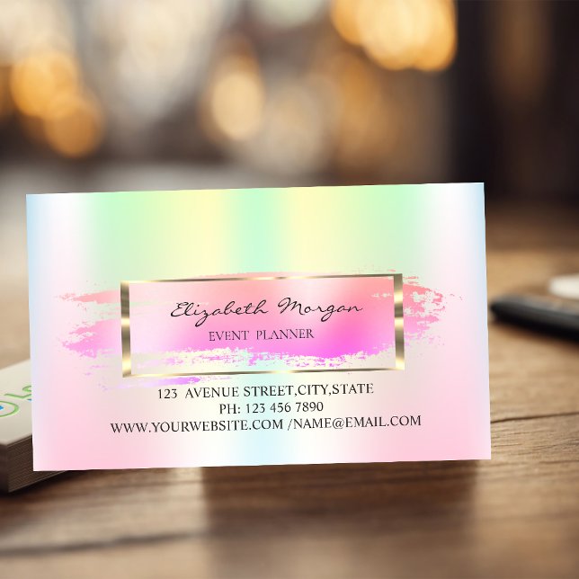 Modern Striped,Brush Stroke,Gold Frame Iridescent Business Card Magnet (Creator Uploaded)