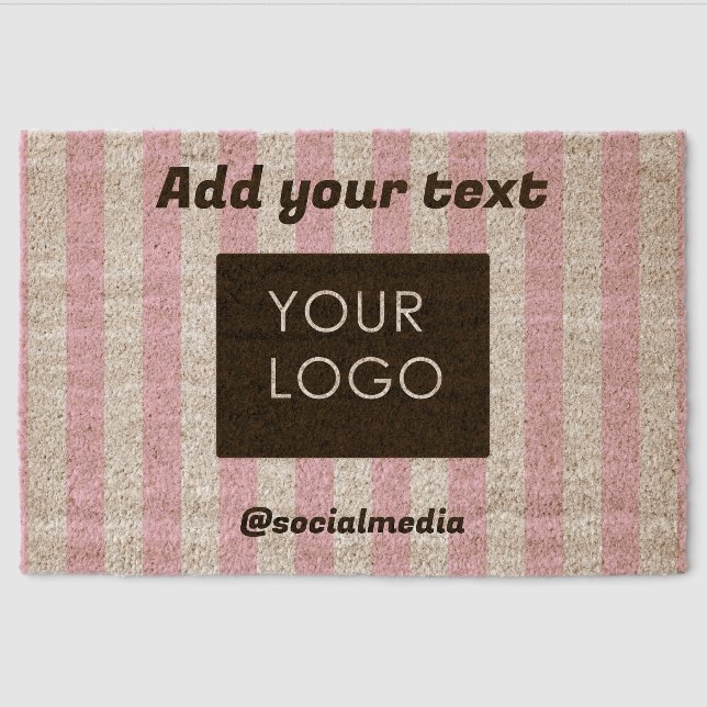 Modern Striped Custom Business Logo Pink Natural Fiber Doormat (Front)