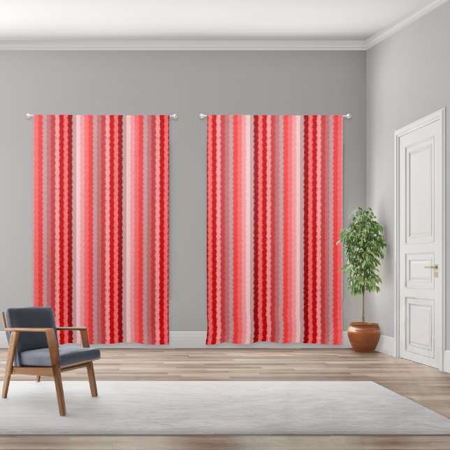 Modern striped design in various shades of red  blackout curtains (Wide)