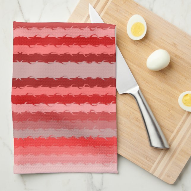 Modern striped design in various shades of red kitchen towel (Quarter Fold)