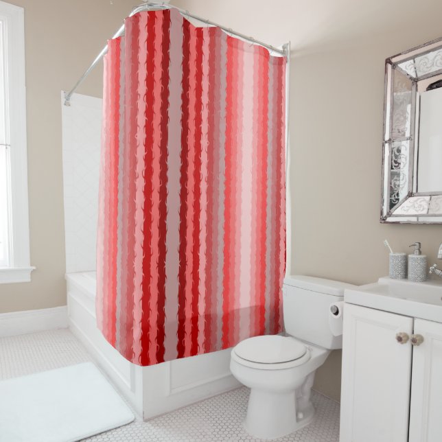 Modern striped design in various shades of red shower curtain (In Situ)
