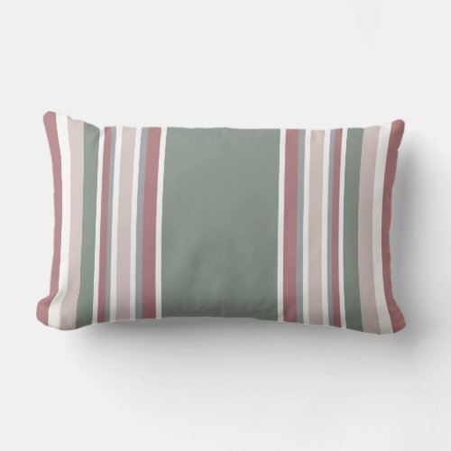 Modern Striped Dusty Rose Sage Green Gray Lumbar Pillow