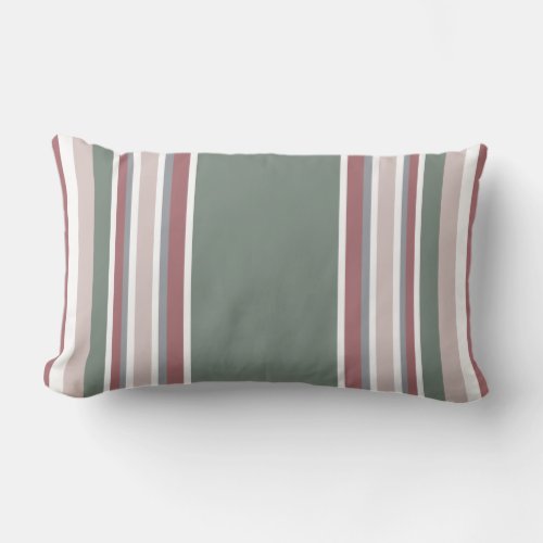 Modern Striped Dusty Rose Sage Green Gray Lumbar Pillow