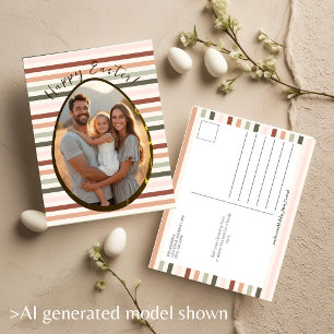 Modern Striped Easte with Egg Photo Holiday Postcard