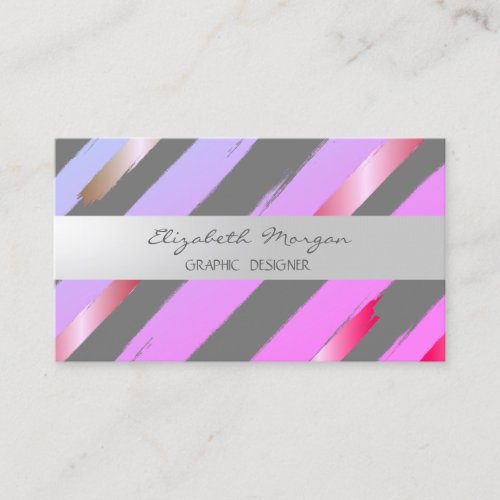 ModernStripedFoil Brush Stroke Business Card