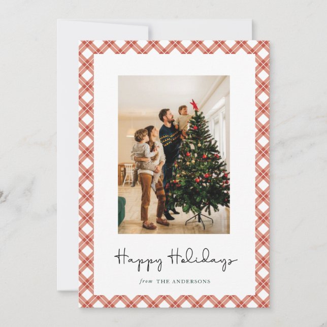 Modern Striped Frame Christmas Family Photo cards (Front)