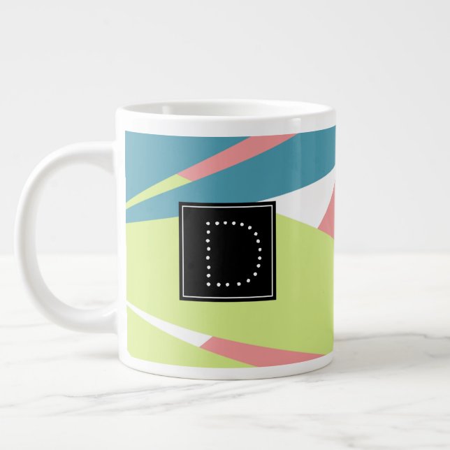 Modern Striped Geometrical Pattern Monogram Giant Coffee Mug (Left)