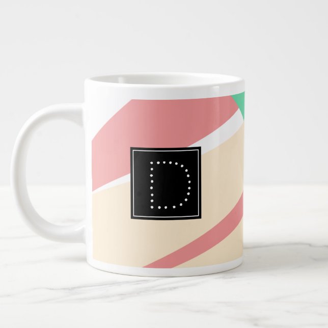 Modern Striped Geometrical Pattern Monogram Giant Coffee Mug (Left)