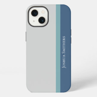 Modern Striped Gray, Teal, & Blue iPhone 13 Case