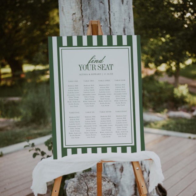 Modern Striped Green 8-Table Wedding Seating Chart Foam Board (Creator Uploaded)