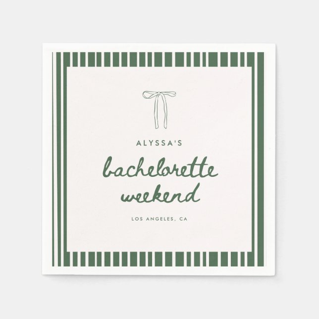 Modern Striped Green Coquette Bachelorette Weekend Napkins (Front)
