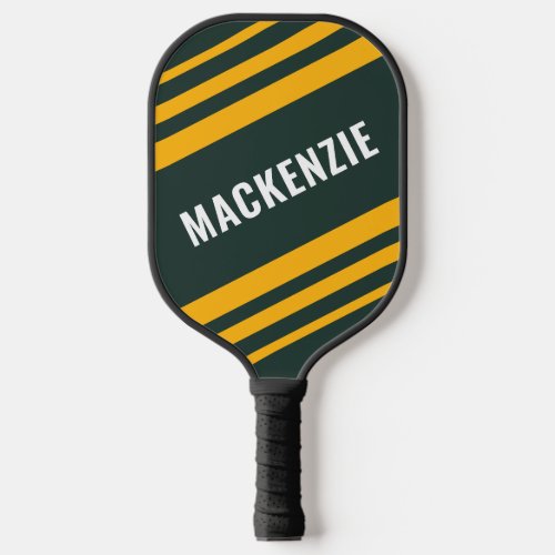 Modern Striped Green Gold Personalized  Pickleball Paddle