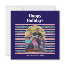 Modern Striped HAPPY HOLIDAYS Family Photo