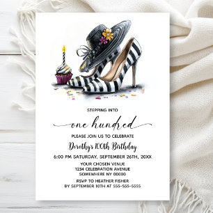Modern Striped High Heel Shoes 100th Birthday Invitation