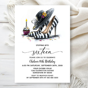 Modern Striped High Heel Shoes 16th Birthday Invitation
