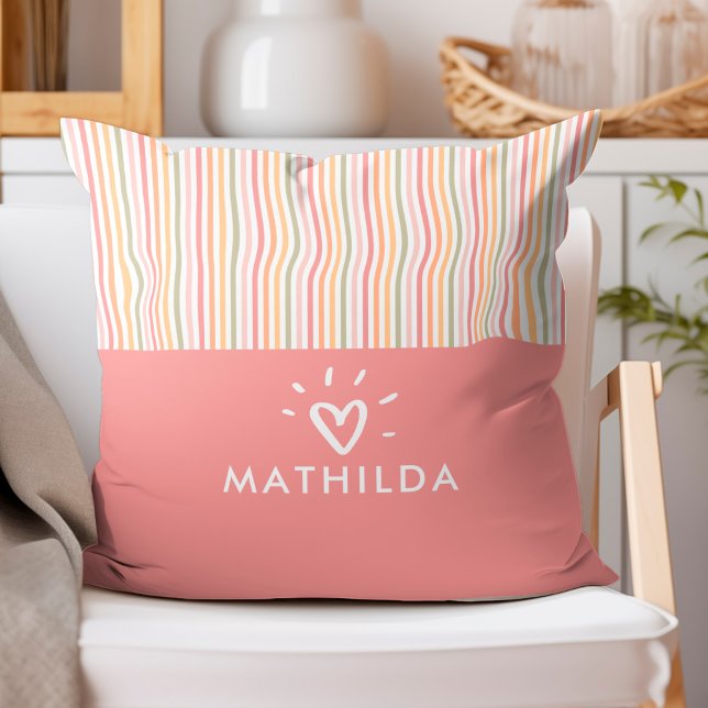 Modern striped kids room throw pillow (striped throw pillow with name)