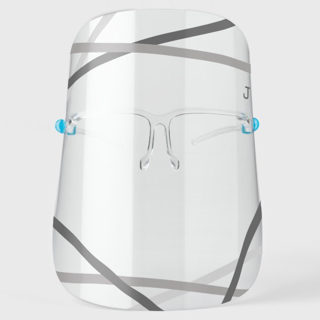 Modern Striped Monogram Gray Face Shield (Front)