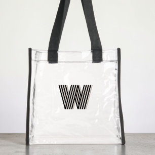 Modern Striped Monogram Stadium Clear Tote Bag