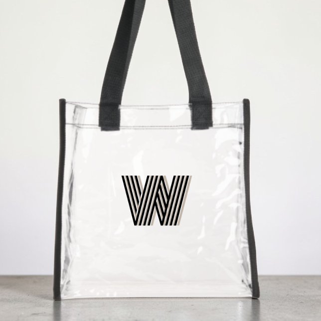 Modern Striped Monogram Stadium Clear Tote Bag (Modern Striped Monogram Stadium Clear Tote Bag)