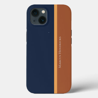 Modern Striped Navy, Gold, & Bronze Color Block iPhone 13 Case