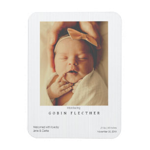 Modern Striped Newborn Photo Birth Announcement Magnet