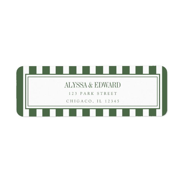 Modern Striped Olive Green Custom Names Wedding Label (Front)