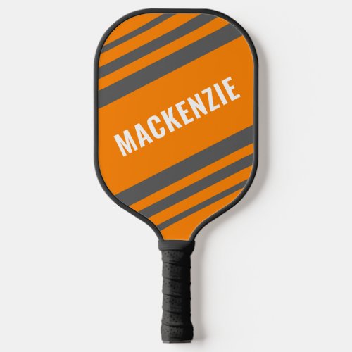 Modern Striped Orange and Gray Personalized  Pickleball Paddle