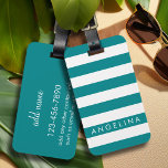 Modern Striped Pattern Custom Name - Blue White Luggage Tag<br><div class="desc">Rugby Stripes - A preppy pattern with bold stripes and a monogram of your first or last name. If your art still needs to be adjusted,  click on the Customize This button. This will take you to a design area where you can move things around and even change fonts!</div>