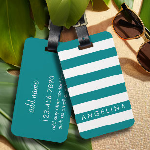 Modern Striped Pattern Custom Name - Blue White Luggage Tag