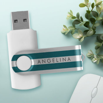 Modern Striped Pattern Custom Name - Blue White Usb Flash Drive by icases at Zazzle