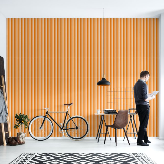 Modern striped pattern in shades of orange wallpaper  (Living Room)