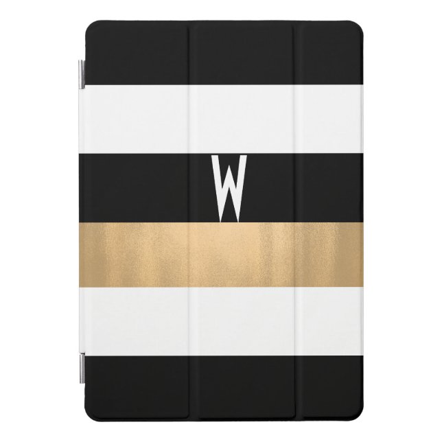 Modern Striped Pattern Monogrammed iPad Pro Cover (Front)