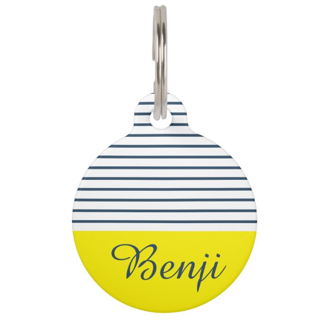 Modern striped pattern pet name tag (Front)