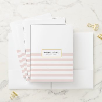 Modern Striped Pattern Stylish Blush Pink Gold Pocket Folder by edgeplus at Zazzle