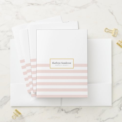 MODERN STRIPED PATTERN stylish blush pink gold Pocket Folder