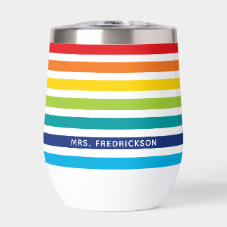 MODERN STRIPED PATTERN stylish rainbow colorful Thermal Wine Tumbler
