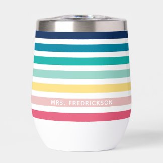 MODERN STRIPED PATTERN stylish rainbow pastel Thermal Wine Tumbler