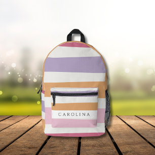 Modern Striped  Peach, Pink, Lavender & White Girl Printed Backpack