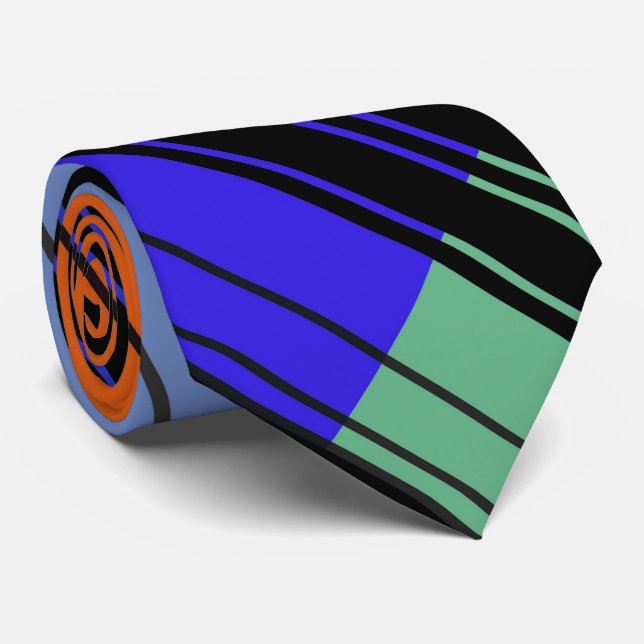Modern Striped Red Blue Black Fractal Artistic Neck Tie (Rolled)