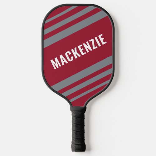 Modern Striped Red Gray Personalized  Pickleball Paddle