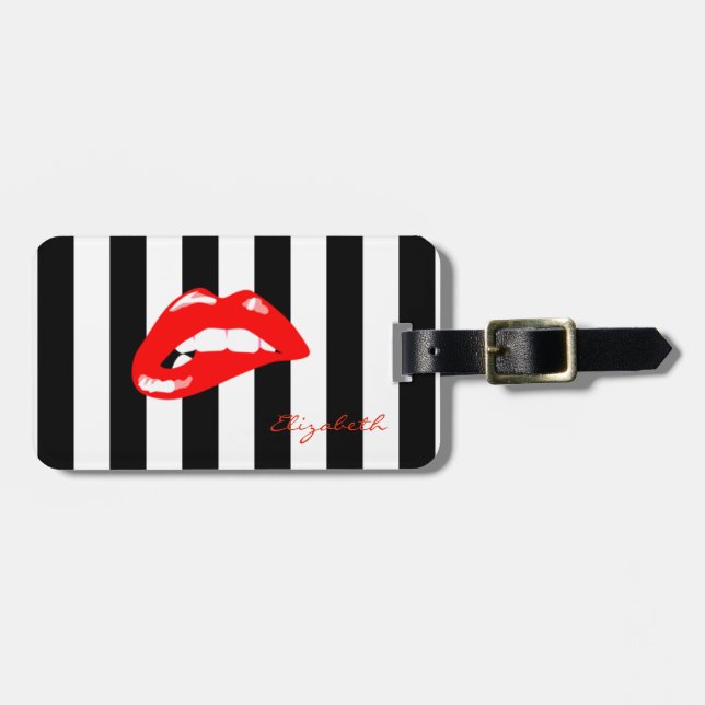 Modern Striped -Red  Lips,Personalized Luggage Tag (Front Horizontal)