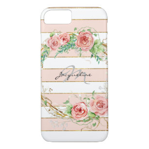 Modern Striped Rose Wreath BOHO Chic Floral Case