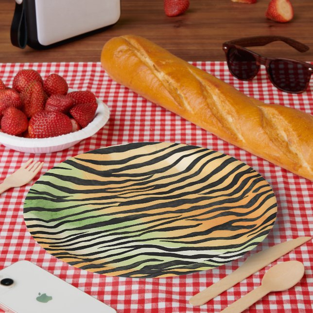 Modern Striped tiger skin Print big cats feline  Paper Plates (Picnic)