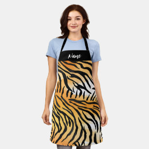 Modern Striped tiger skins Print feline name Apron