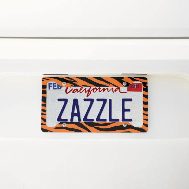 Modern Striped tiger skins Print feline wild black License Plate Frame (On Car)