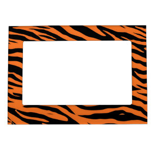 Modern Striped tiger skins Print feline wild black Magnetic Frame